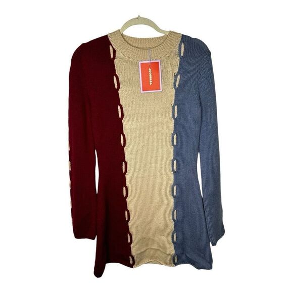 La DoubleJ. Braided Color block Long Sleeve Mini Sweater Dress Size M Wool - Picture 4 of 11